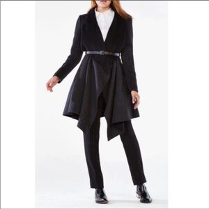 BcbgMaxazria Mandi Black Gray Belted Peacoat With Pockets Size Extra Small